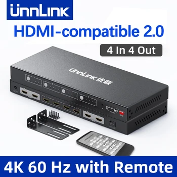 Unnlink 4K 60Hz HDMI Matrix 4x4 HDCP 2.2 Splitter-Lüliti 4 Sisend 4 Väljund RS232 IR Remote TV PS4 TK 13