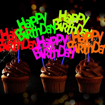 30 Tükki Kuma Poole Neoon Asjade Helendavad UV valguse Happy Birthday Cake Cupcake Toppers Must Valgus Sünnipäeva Teenetemärgi 2
