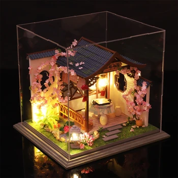 Käsitöö Kääbus Nukumaja Realistlik Mööbli Komplekt koos LED Valgus Tolmukindel Kate Puidust Käsitöö Jaapani Male Klubi Mudel 2