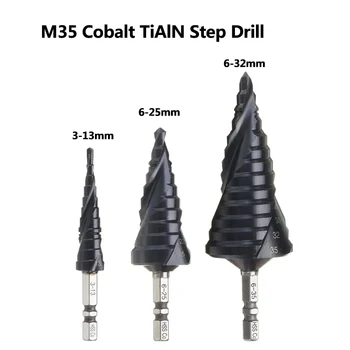 M35 Koobalt TiAIN Step Drill 3-13/6-25/6-35mm Tööstus-Klassi HRC89 Spiraalne Soon Pagoda Drill Bit Roostevaba Teras 15