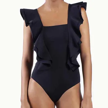 Solid Color Ruffle Ühes Tükis Ujumistrikoo Retro Square Kaela Backless Bikini Sexy Slim Mood Supelrõivad 2022 Naistele 16