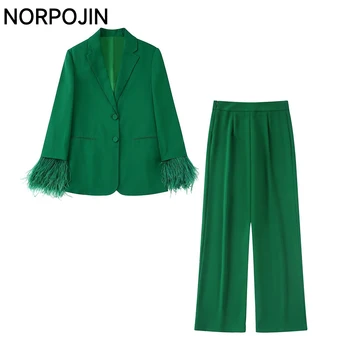 Roheline Sulgedest Käerauad Bleiserid Set Naine 2 Tükki Naiste Ülikond Sobib Naistele Elegantne Naiste Komplekti Pükste Pantsuit Bleiser