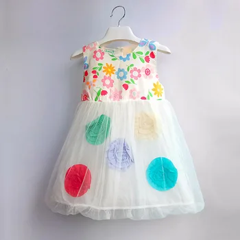 tüdrukute kleidid Puuvillane trükitud õie printsess kleit 2019 kuum tüdruk pits kolmemõõtmeline flower mesh kleit 2-5 aastat 12
