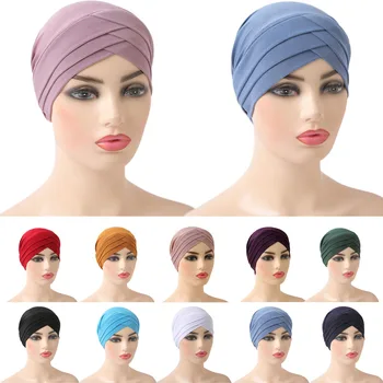 India Risti Turban Naiste Moslemi Hijab Sisemine Kork Keemia Venitada Pea Sall Islami Beanie Müts Värviga Juuste Kuuluvad Müts 5