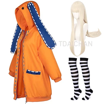 Anime Kakegurui Yomoduki Runa Joob Cosplay Kostüümid Topp Kirglik Mängur Hupparit Parukas Sokk Sobiks Halloween Kostüüm Armas Mantel 12