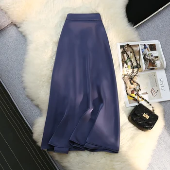 Midi Satiin Naiste Seelikud Suvel Kummipaelaga A Luxury Line Kõrge Kvaliteediga Korea Fashion Tahke Lihtne Siid Seelik 7