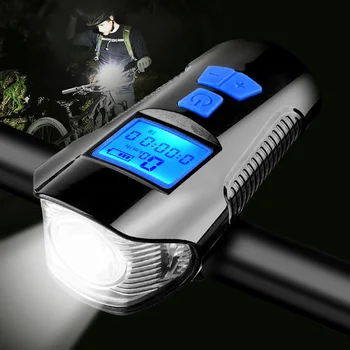 Veekindel Jalgratta Kerge Laadimine USB Bike Ees Kerge Taskulamp Lenkstangi Jalgrattasõit Pea Valgus w/ Sarv Kiirus Meeter LCD Ekraan 2