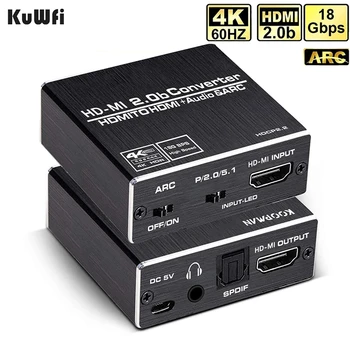 4K 60Hz HDMI Audio 2.0 Splitter 5.1 ARC HDMI Audio Extractor HDCP 2.2 HDR10 Audio Converter 4K HD-MI to TOSLINK Optiline SPDIF 16