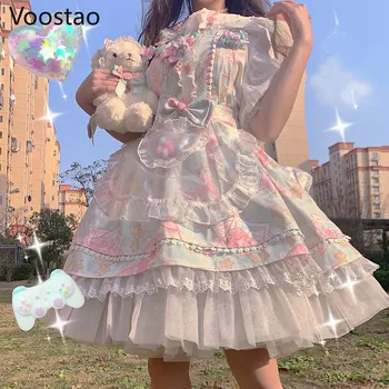 Jaapani Magus Kawaii Jsk Lolita Kleit Naiste Vintage Victoria Gooti Cartoon Varrukateta Bow Lace Printsess Tee Peokleidid 15