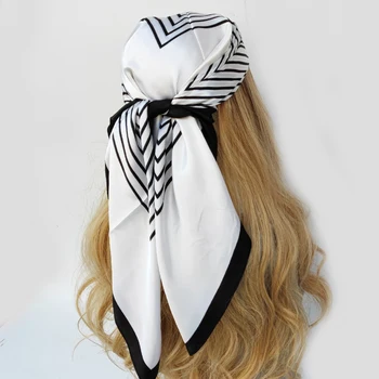 Triip Silk Ruudukujuline Sall Naiste Satiin Salli Wrap Hijab Naine peapaela Randme Luksus Headkerchief 90*90cm Echarpe 2022 Sall 13
