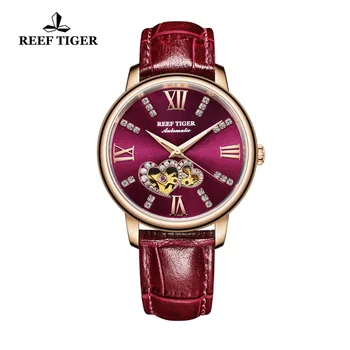 Reef Tiger/RT Top Brändi Luksus Daamid Watch Automaatne Fashion Kellad Väljavalitu Gift Rose Gold, Punane Vaadata Relogio Feminino RGA1580
