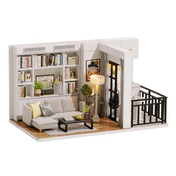 1:32 DIY 3D Puidust Miniatuursed Nukud Maja koos Mööbli Hoone Kaasaegne elutoa Komplekt Mõistatusi Kingitus 4