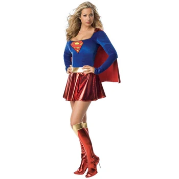 Deluxe Halloween Supergirl Kostüüm Täiskasvanud Naised Superhero Superwoman Fancy Kleit 16