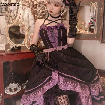 Elegantne Victorian Lolita Princess Kleit Naiste Gooti Y2k Lace Must Lilla Roosa Lõksu Õhtul Kleidid Tüdrukud, Magus Rihm Vestidos 3