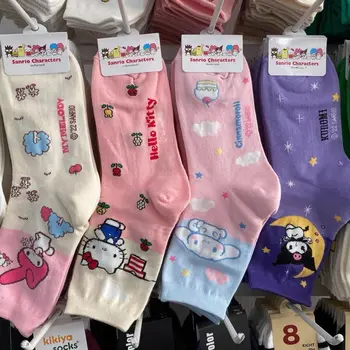 Sanrio Hello Kitty Sokid Cartoon Puuvill Keskmise Suurusega Cinnamoroll Kuromi Naiste Sokid Kawaii Meloodia Sokk Tüdruk Jõulukinke 7