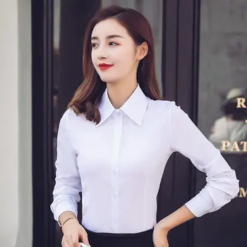 Korea Fashion Office Lady Nuppu Üles-Särk Valge Pikad Varrukad Naiste Särgid Sügisel Turn-down) Krae Daamid Tops Camisas Para Mujer