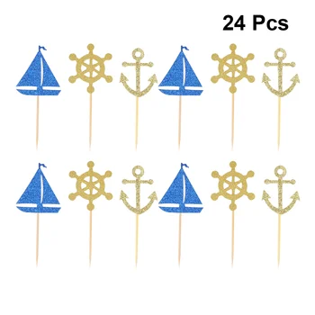 Kirkad Kinni Sisesta Cupcake Meremiili Paat Sailingshipbaby Sailling Ookeani Magustoit Muffin Cartoon Teenetemärgi Toppers Ornament Pool 6