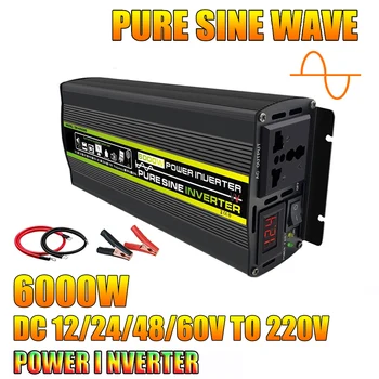 6000W 12/24/48/60V, ET 220V Pinge Converter Trafo Pure Sine Wave Inverter Solar Inverter Laadija Adapter Universaalne Pesa 1
