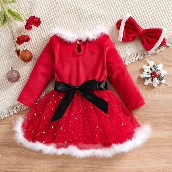 Väike Tüdruk on Juhuslik Pikk Varrukas Kleit Jõulud Velvet Silma Lõng Õmblemine-line Kleit Peapael 15