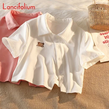 Magus Vintage Armas Karu Tikand graafika Crop Top Polo Tshirt Suvel Naiste Baby Tee Y2k korea Kawaii Split Streetwear T-Särk 16