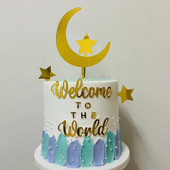 Uus Akrüül Sünnipäeva Kook Torukübar Kuldne Tere tulemast Tähed Moon Cake Toppers Beebi Sünnipäeva Cupcake Teenetemärgid 10