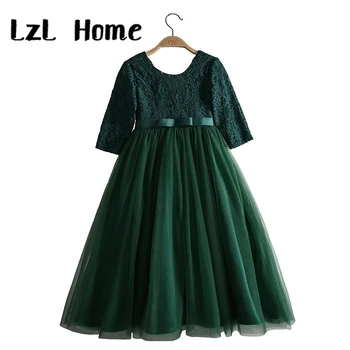 LzL Kodu Elegantne pulm tüdruk kleit pikk varrukas pits pool kleit lapsed printsess kleit tüdruk sünnipäeva kleit 4