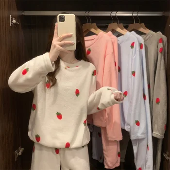 Sügis-Talv Flanellist Soe Naiste Pidžaama Komplekt Korea Armas Pajama Komplekt Fashion Pijama Mujer Homewear Riie Pidžaamad Naiste Sleepwear