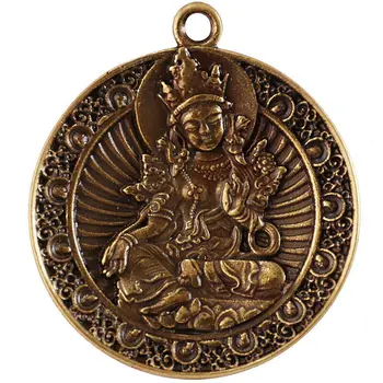Tiibeti Vask, Graveeritud Roheline Tara Bodhisattva Amulett Ripats 6