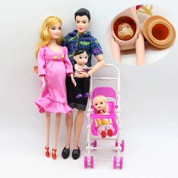6tk Õnnelik Perekond Kit Toy Dolls Rase Babyborn Ken&Naine Mini Jalutuskäru Kärud Beebi Nukud Lapse Mänguasjad Tüdrukute Kingitus