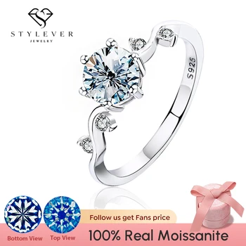 Stylever Originaal 1CT Läikiv Moissanite Diamond Ring Engagement Rõngad Naiste 925 Sterling Hõbe Pulm Luksus Trahvi Ehteid 4