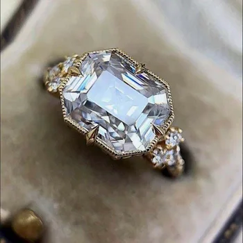 18K Ruut Valge Teemant Ehted Ringi Naistele 18K Kuld Anillos De Bizuteria Hõrk Cirle Anillos Mujer Ehted Gemstone Ring 8