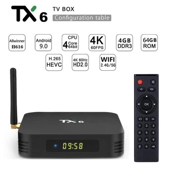 TV Box Android 9.0 Smart TV Box TX6 Android TV BOX 4G RAM 64G 4K TVBOX Allwinner H616 Quad Core USD3.0 2.4 G/5G WiFi pk TX3 mini