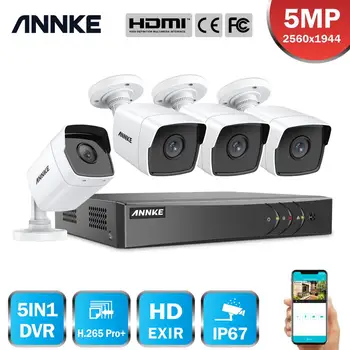 ANNKE 4CH 5MP Lite HD Video Security System 5IN1 H. 265+ DVR Koos 4X 5MP Bullet Väljas Ilmastikukindel Valve Kaamera CCTV Komplekt 6