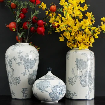 Tänapäeva Antiik-Sinine ja Valge Portselan Keraamiline Vaas kunsti Flower Arrangement Decor Suure Lille Vaas Home Decor Ladustamise Jar