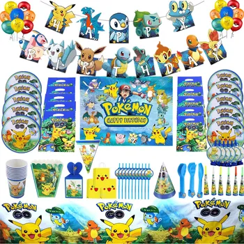 Pokemon Pikachu Ühekordsed Nõud Partei Asjade Foolium Õhupallid Kid Sünnipäeva Paber Cup Plaat Salvrätiku DIY Pool Kaunistused Mänguasjad 13