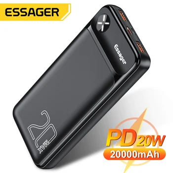 Essager Power Bank 20000mAh USB Type C PD 20W Kiire Laadimine Kaasaskantav Laadija iPhone Xiaomi Kaasaskantav Väline Akulaadija