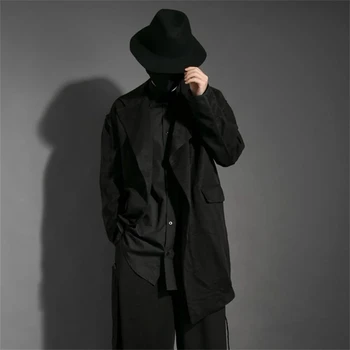 Meeste Ebaseaduslike Vabaaja Ülikond Musta Tuul Sügis-Talvine Mood Isikupärastatud Ööklubi Riided Asümmeetriline Disain Sobiks Mantel 13