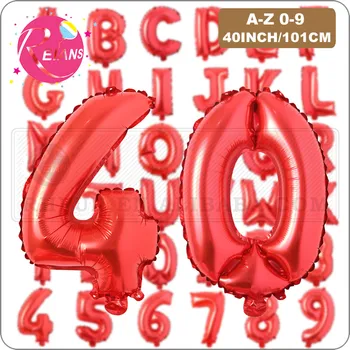 Suur 40-Tolline Punane, Alumiinium Foolium Number kirja Õhupallid 0-9 Sünnipäeva Kolbides Pulmapidu Teenetemärgi Täiskasvanud Lapsed Õhu Globos 7