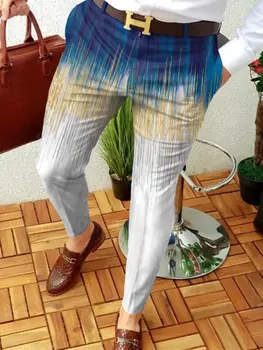 Mens Uus Korea Street Sörkimine Pliiats Püksid Techwear Mehed Business Casual Püksid Vintage Aurora Triip Prindi Sirge Pikk Pant 13