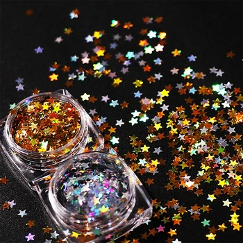 Holograafiline Laser Star Küüned Glitter Pulber Kuld Hõbe Litrid Poola Geel Paillette Nail Art Accesorios Kaunistused Maniküür
