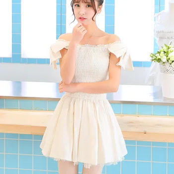 Jaapani Stiil Liz Lisa Jacquard Puuvill Suur Vibu õlale Mini Kleit 14