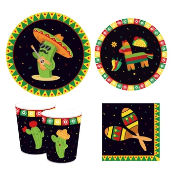 Mehhiko Cinco de Mayo Ühekordsed Nõud Pool Kaunistused Komplekti Karbil Cactus Plaadid Salvrätiku Tassi Mehhiko Pool Soosib Tarvikud