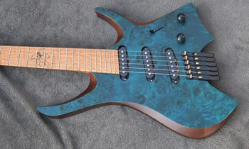 2022 NK Fanned frets 6 Stringid Peata Electric Guitar sügav Sinine värv Röstitud Vaher Kaela