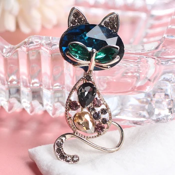 Euroopa ja Ameerika Elegantne Crystal Rhinestone Kass Opaal Loomade Sõle Pin Iadies Sobiks Sõle Riided Lukk 7