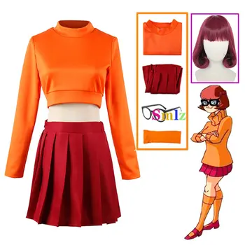 Anime Velma Cosplay Kostüüm Ühtne Põllukultuuride Top Seelik Varustus Halloween Velma Dinkley Kostüüm Naistele Tüdrukud