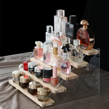 Akrüül Vitriin Naiste Parfüümid Puidust Omanik Kosmeetika Korraldaja Visualizer Meik Vitriin Desktop Redeli Ladustamise Rack