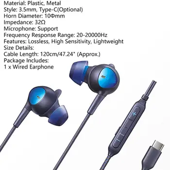 Juhtmega Earbud High Fidelity Tundlik Universaalne Tüüp-C 3,5 mm Arvuti Mängude In-ear Earbud 7