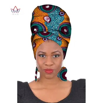 2022-Aafrika Headtie Prindi Headwrap Ankara Vaha Kangas 100% Puuvillane Sall Kente Sallid Ja Kõrvarõngad 2 Tükki Naine Wyb483 9