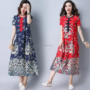 Hiina vintage Dragon rüü qipao lahtine kleit traditsiooniliste pikk kleit naiste puuvillane voodipesu cheongsam idamaine lille prindi qipao 8