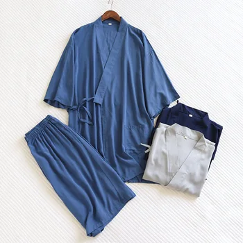 2022 Uus Meeste Kimono Sleepwear Komplekt Kevadel Ja Sügisel (Solid Color Homewaer Viskoos Lahti Pidžaama Komplekt 2TK Mugavuse vabaajarõivaste 9